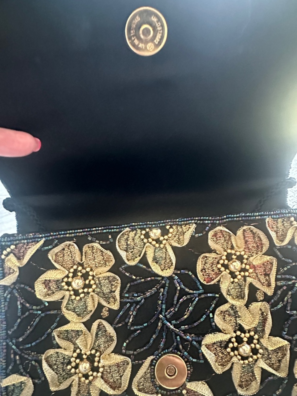 A Classy Chic Boutique Black Clutch with Gold Floral Appliqués - Picture 2 of 4